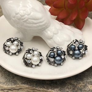 🍀 Birds Nest Pearl Post Stud Earrings
